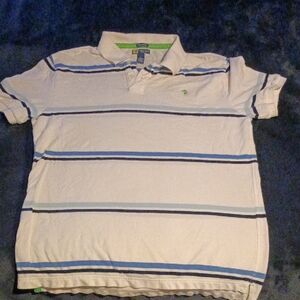 Duck Head Men's Polo Shirt - White with Blue Stripes